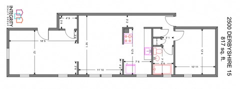 Floor plan for 1 bed, 1 bath, 874 sqft